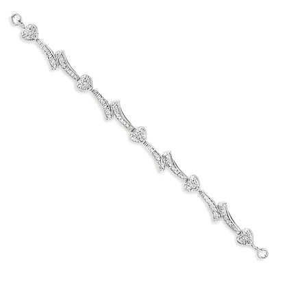 Exquisite Sterling Silver Diamond Accent Heart and Wave Link Bolo Bracelet