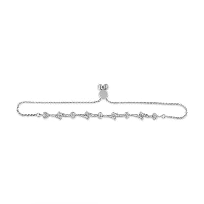 Exquisite Sterling Silver Diamond Accent Heart and Wave Link Bolo Bracelet