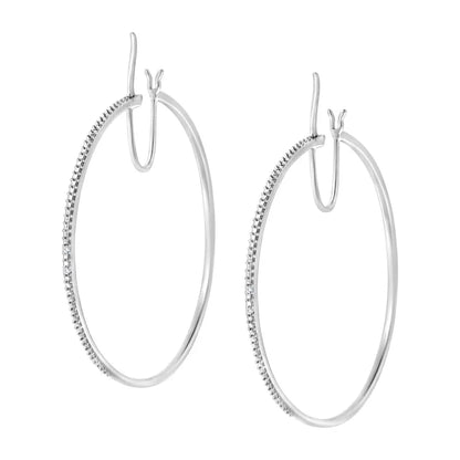 Exquisite Sterling Silver Diamond Accent Medium Sized Hoops Earrings