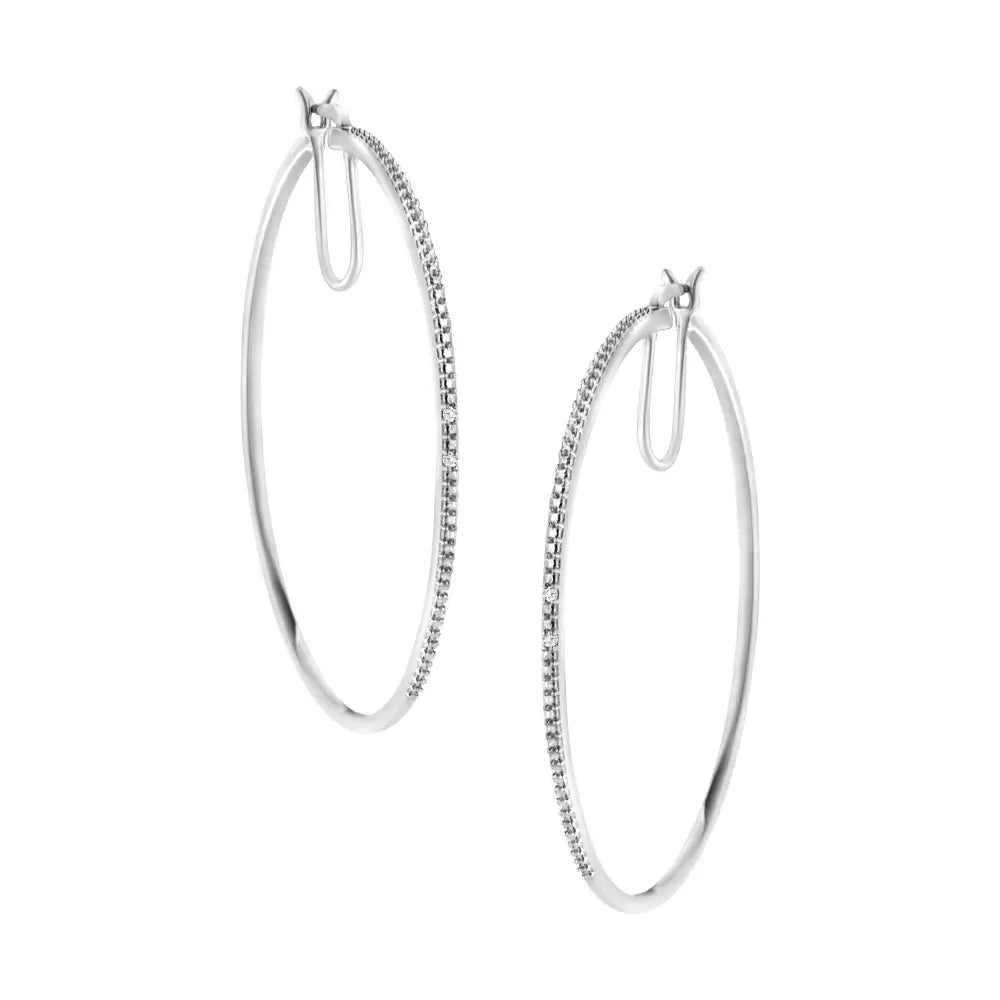 Exquisite Sterling Silver Diamond Accent Medium Sized Hoops Earrings