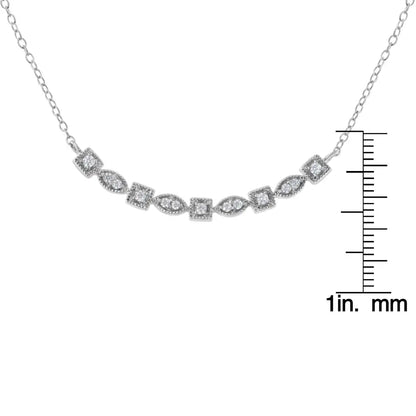 Exquisite Sterling Silver Diamond Bar Mixed Shape Necklace