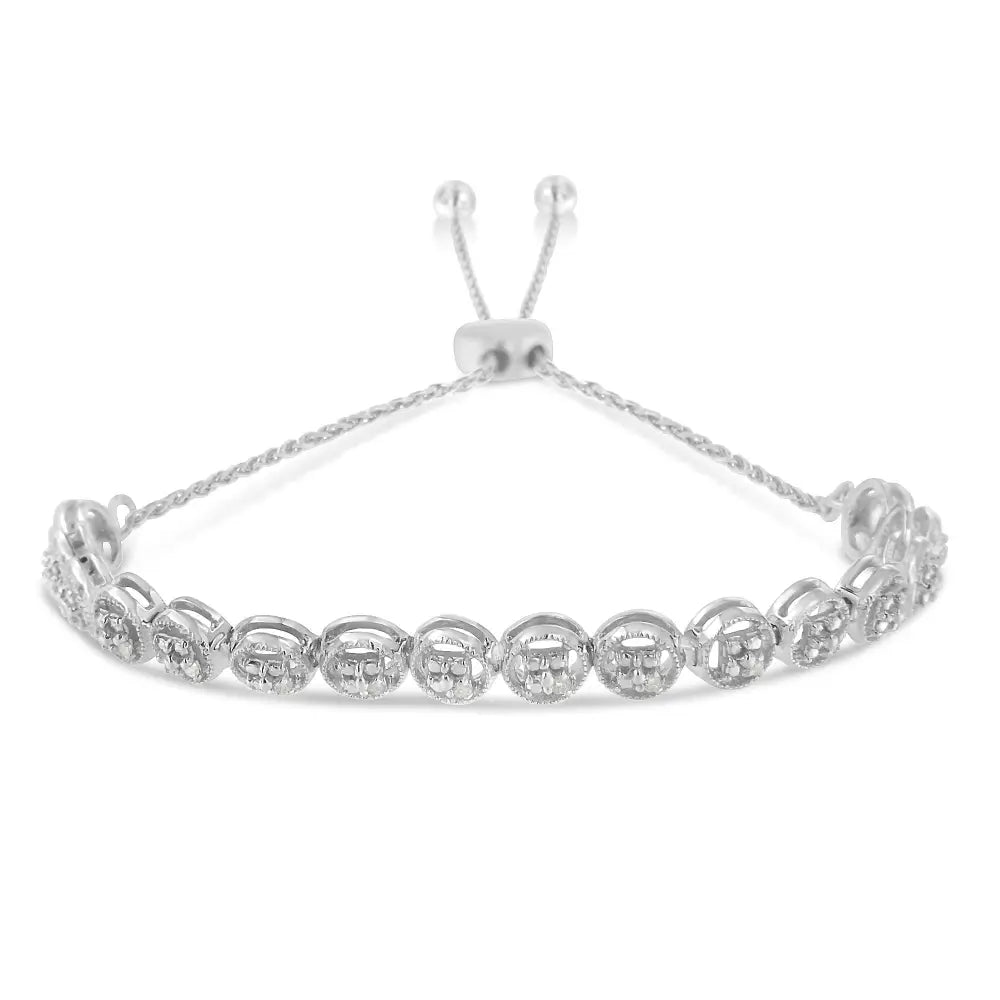 Exquisite Sterling Silver Diamond Bolo Bracelet with Elegant Sparkle