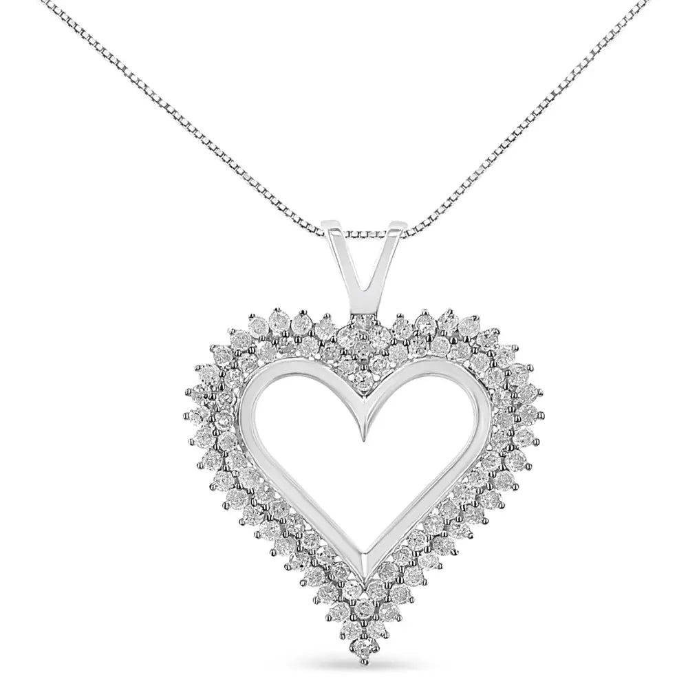 Exquisite Sterling Silver Diamond Heart 18 Inch Pendant Necklace