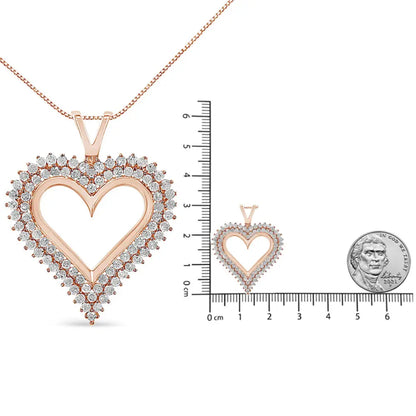 Exquisite Sterling Silver Diamond Heart 18 Inch Pendant Necklace