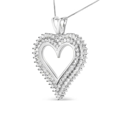 Exquisite Sterling Silver Diamond Heart 18 Inch Pendant Necklace