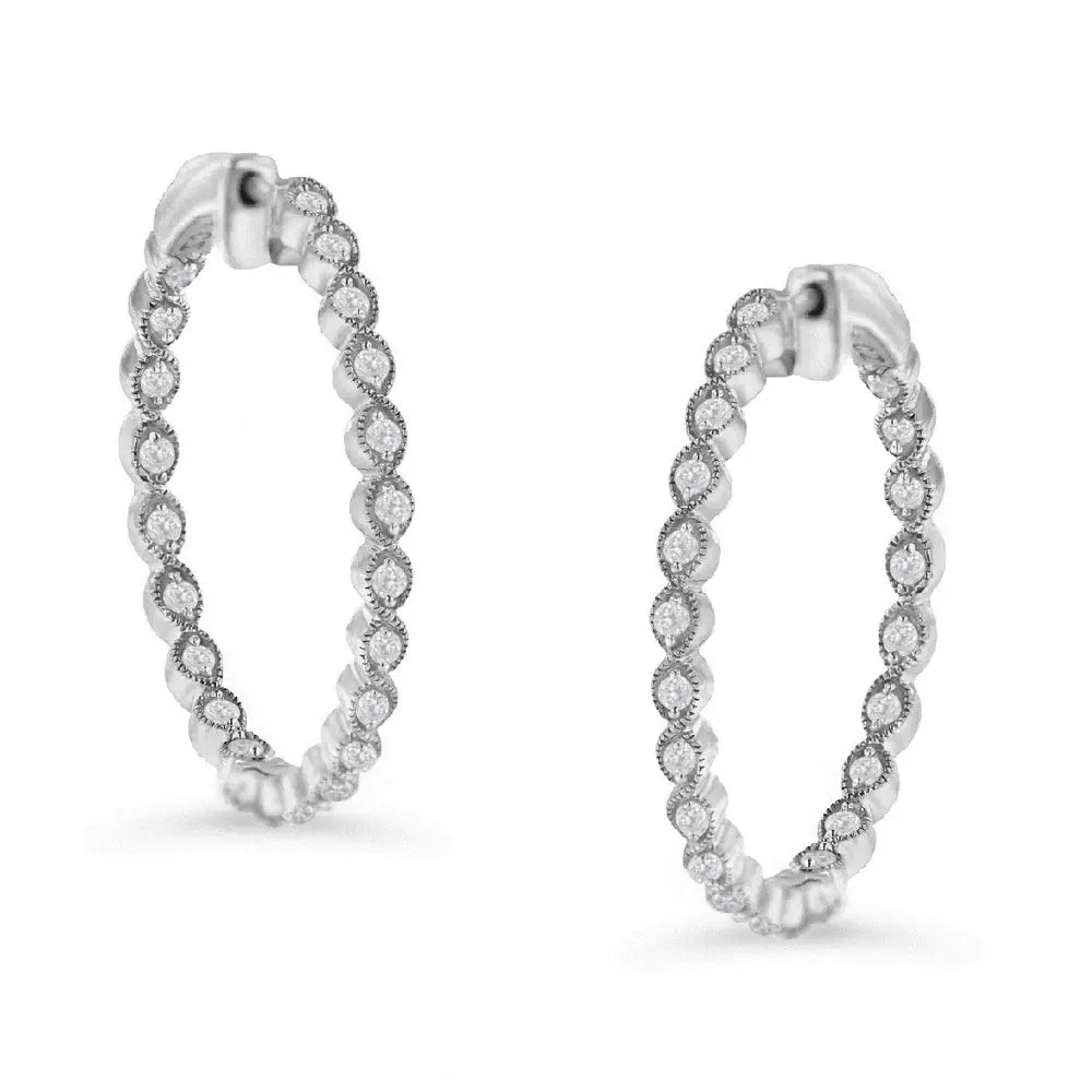 Exquisite Sterling-silver Diamond Hoop Earrings in I-j Color