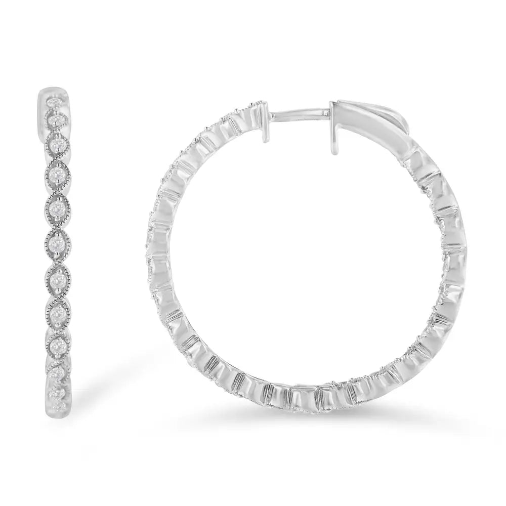 Exquisite Sterling-silver Diamond Hoop Earrings in I-j Color