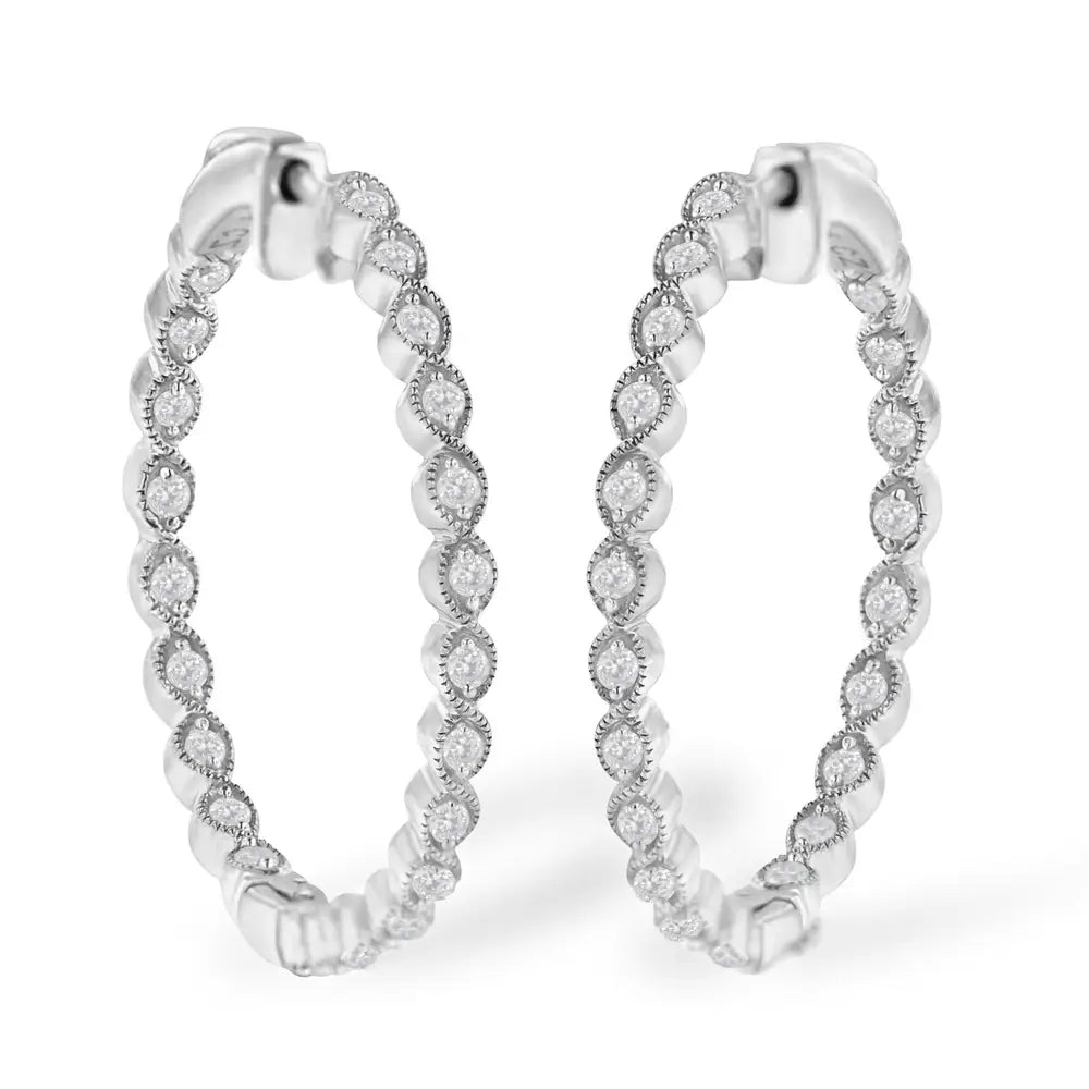 Exquisite Sterling-silver Diamond Hoop Earrings in I-j Color