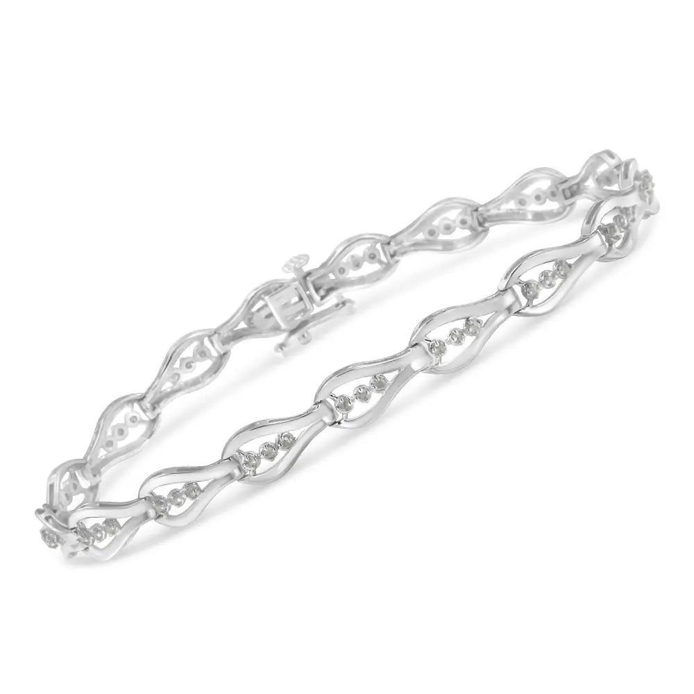 Exquisite Sterling Silver Diamond Link Bracelet with Stunning Clarity