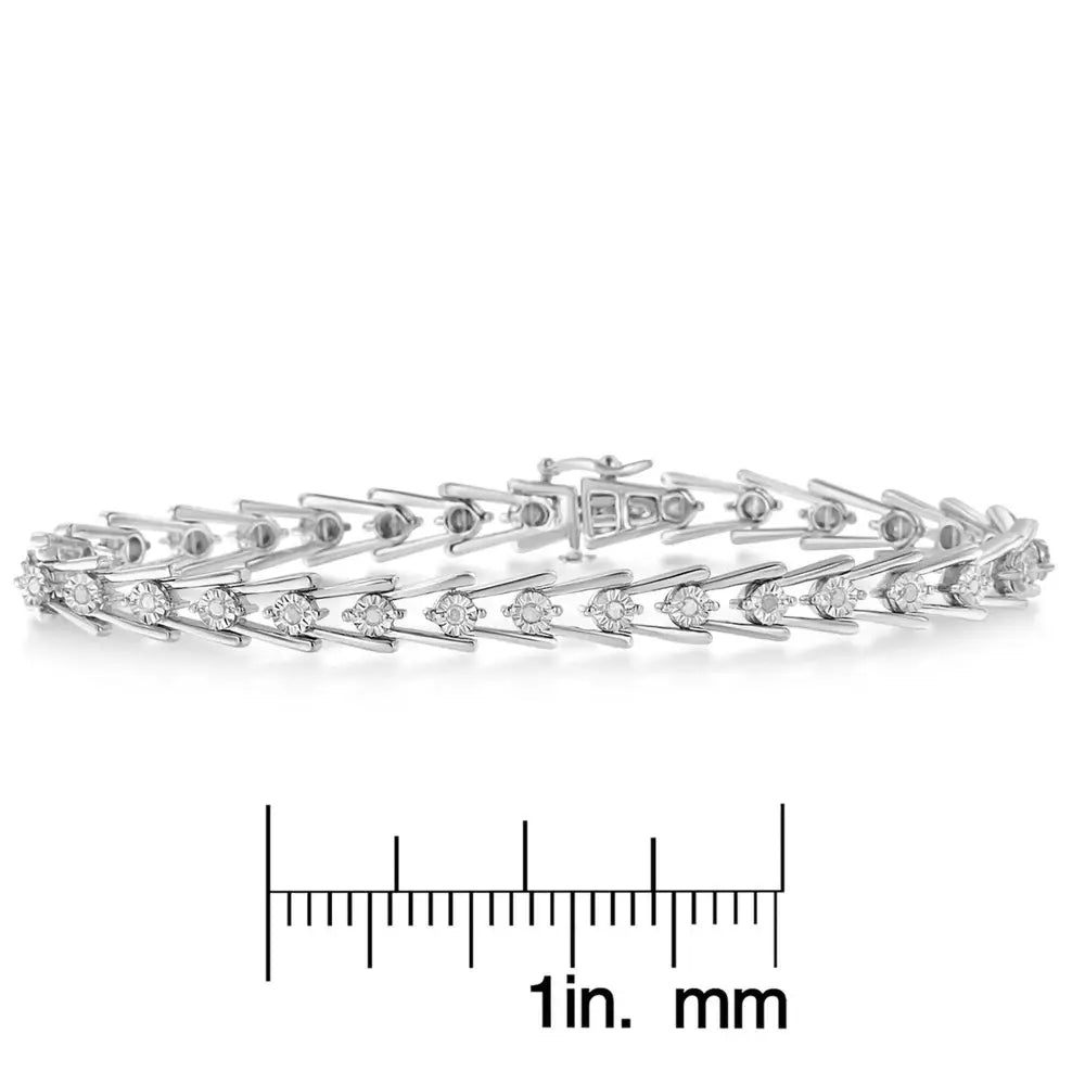 Exquisite Sterling Silver Diamond Wave-style Link Bracelet