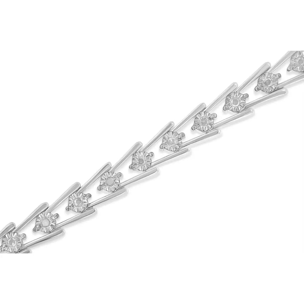 Exquisite Sterling Silver Diamond Wave-style Link Bracelet