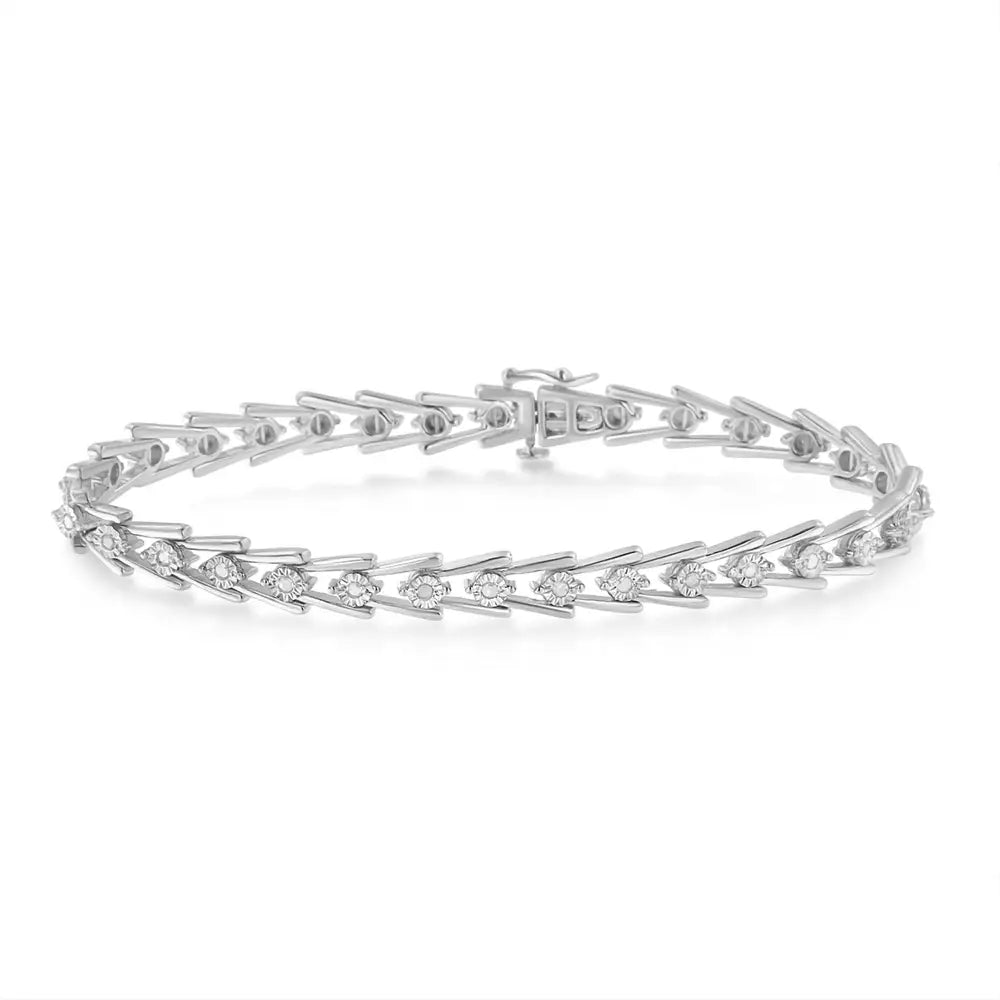 Exquisite Sterling Silver Diamond Wave-style Link Bracelet