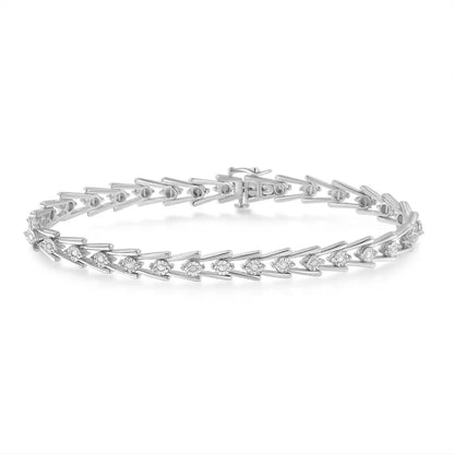 Exquisite Sterling Silver Diamond Wave-style Link Bracelet