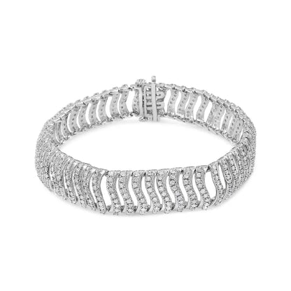 Exquisite Sterling Silver Link Bracelet with 5.00 Cttw Round-cut Diamonds