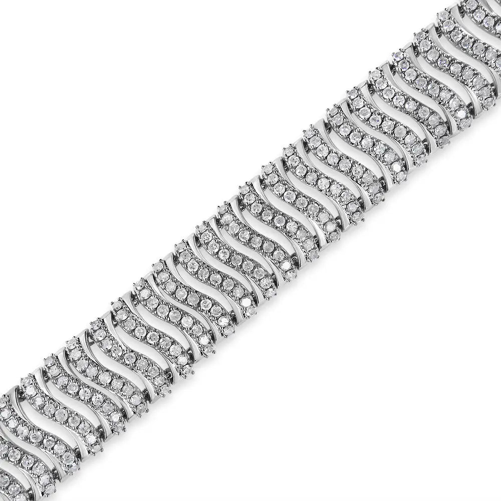 Exquisite Sterling Silver Link Bracelet with 5.00 Cttw Round-cut Diamonds