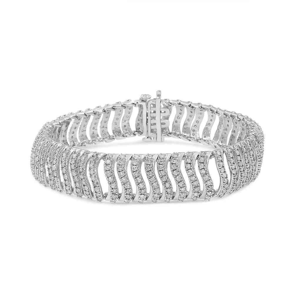 Exquisite Sterling Silver Link Bracelet with 5.00 Cttw Round-cut Diamonds