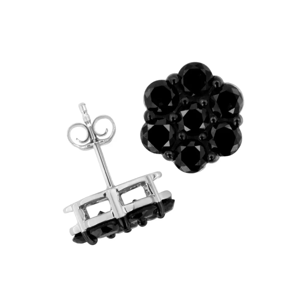 Exquisite Sterling Silver Prong Floral Cluster Studs with Treated Colored