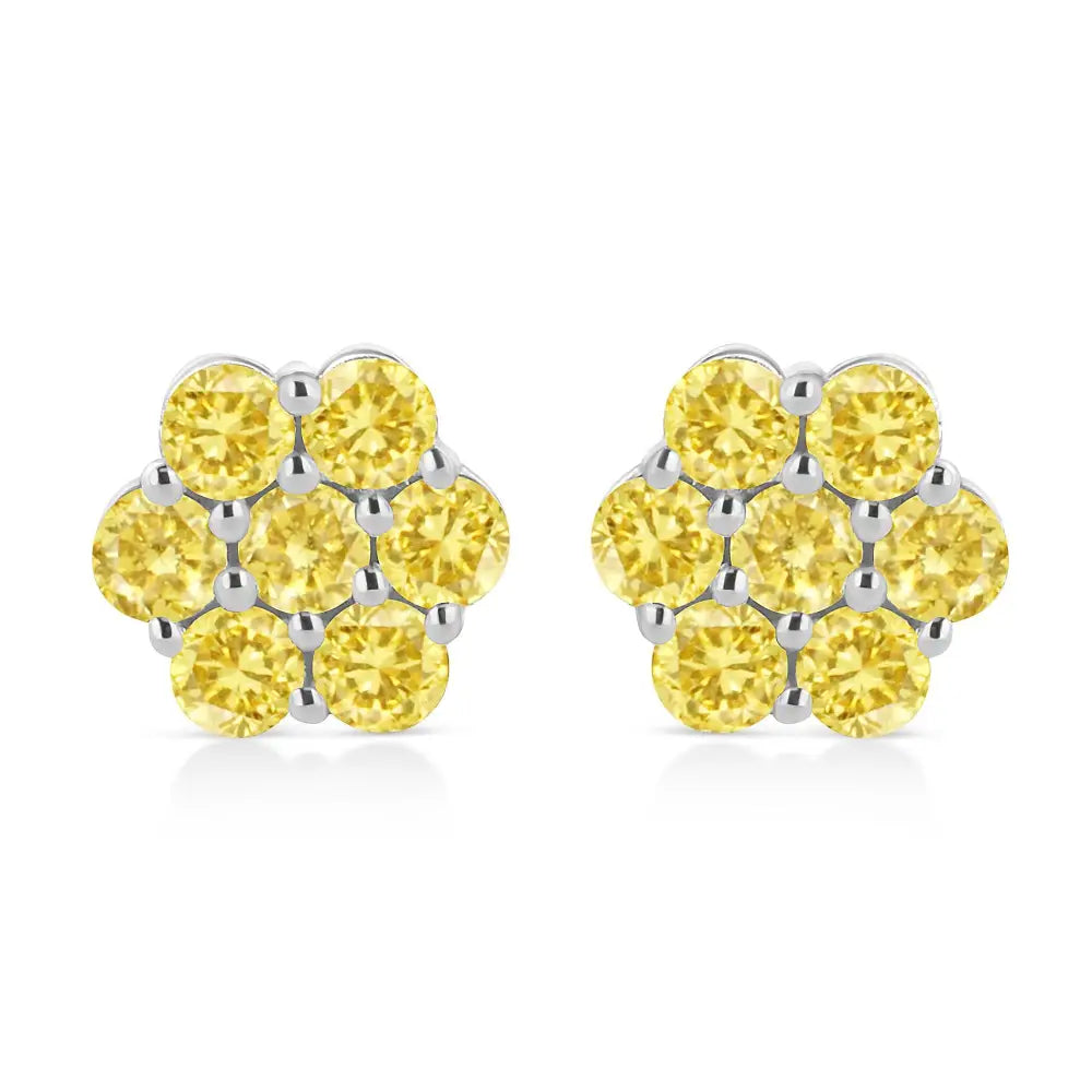 Exquisite Sterling Silver Prong Floral Cluster Studs with Treated Colored