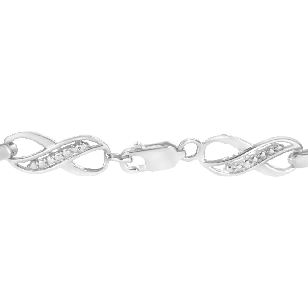 Exquisite Sterling Silver Prong Set Diamond Accent Infinity Link Bracelet