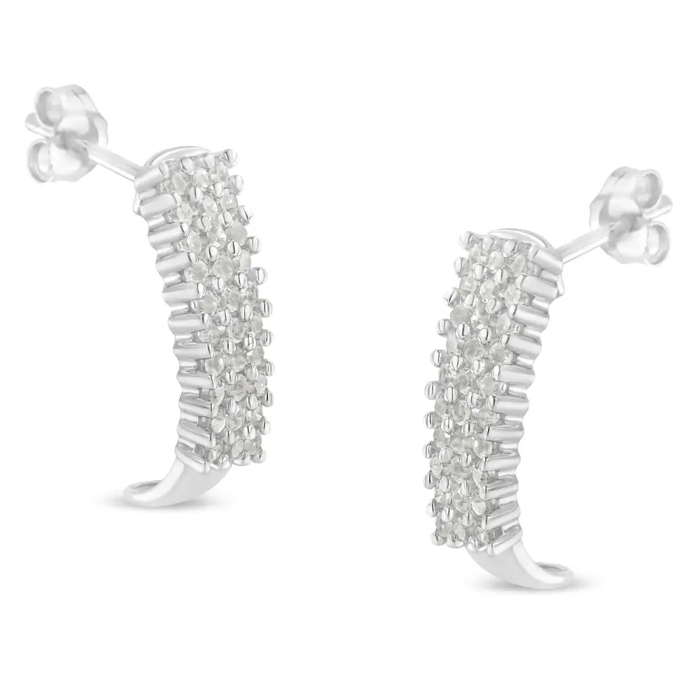 Exquisite Sterling Silver Rose Cut Diamond j Shape Hoop Earrings