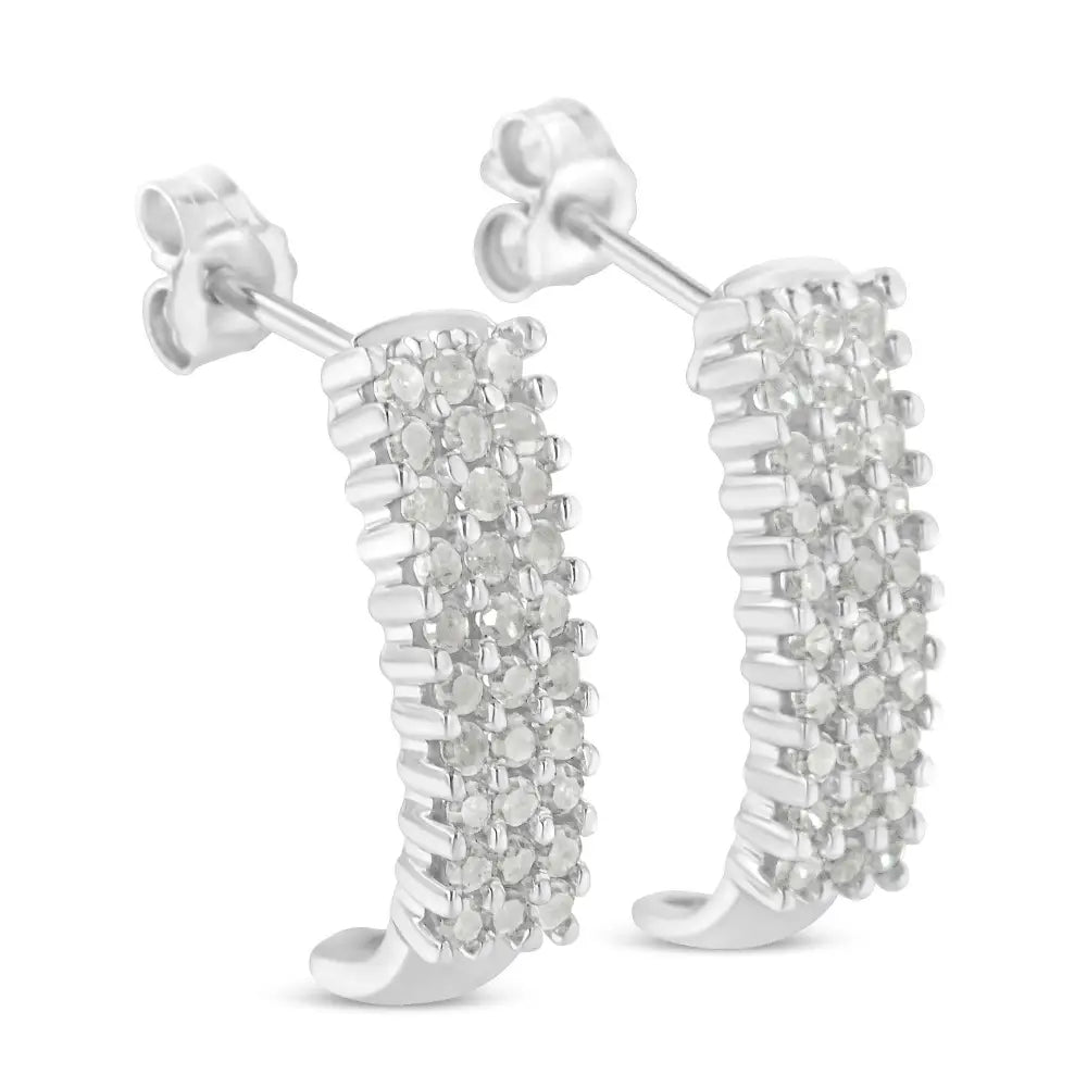 Exquisite Sterling Silver Rose Cut Diamond j Shape Hoop Earrings