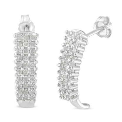 Exquisite Sterling Silver Rose Cut Diamond j Shape Hoop Earrings