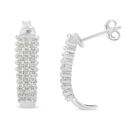 Exquisite Sterling Silver Rose Cut Diamond j Shape Hoop Earrings