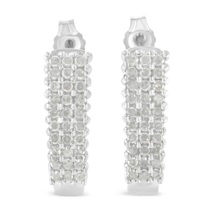 Exquisite Sterling Silver Rose Cut Diamond j Shape Hoop Earrings