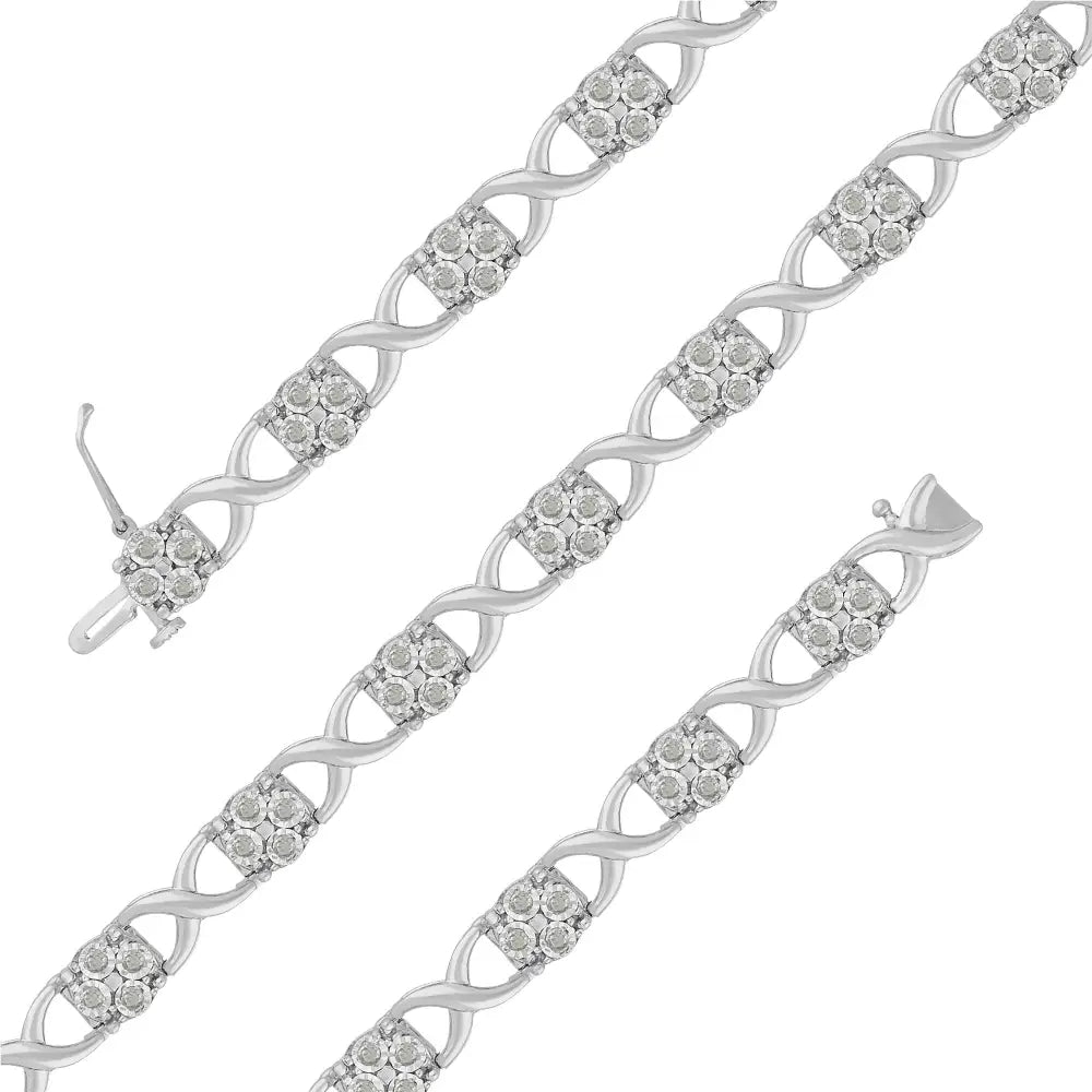 Exquisite Sterling Silver Rose-cut Diamond Love Locks Link Bracelet