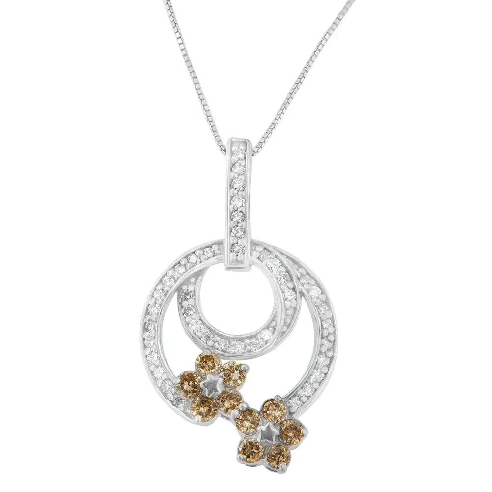 Exquisite Sterling Silver Round Cut Diamond Floral Garden Pendant Necklace