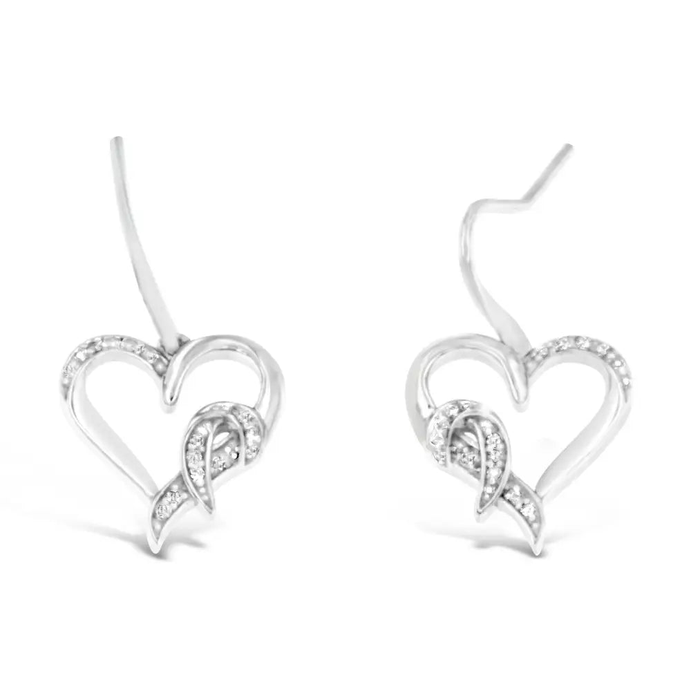 Exquisite Sterling Silver Round Cut Diamond Heart Dangle Earrings