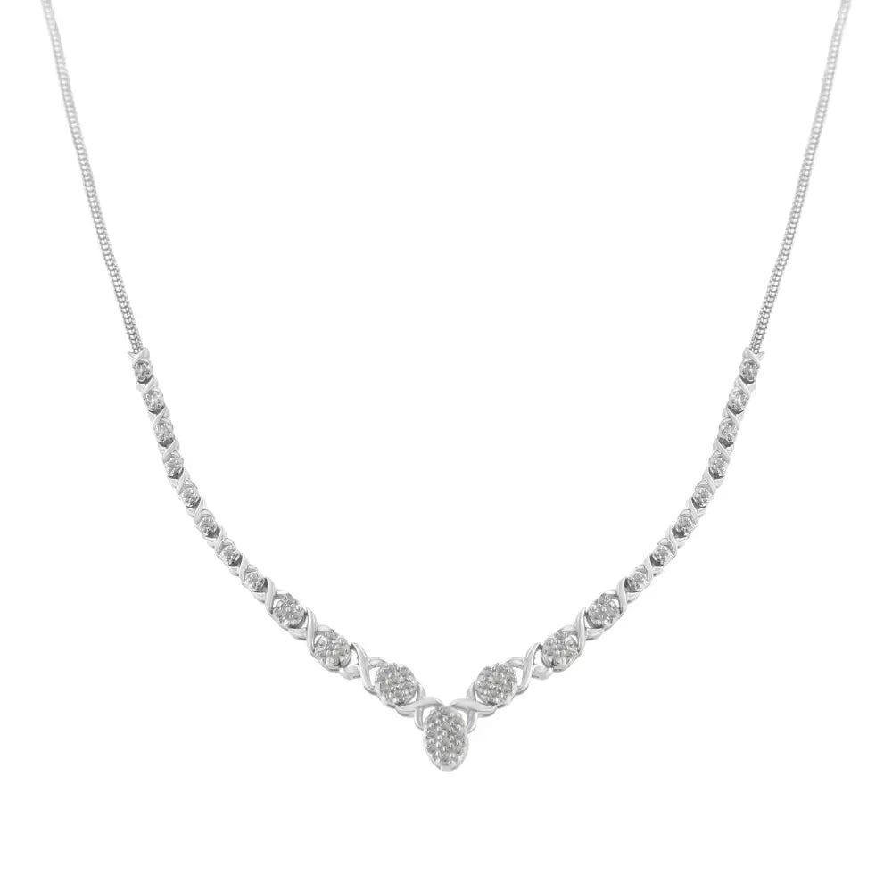 Exquisite Sterling Silver Round Diamond Graduated Necklace in 18 Inches