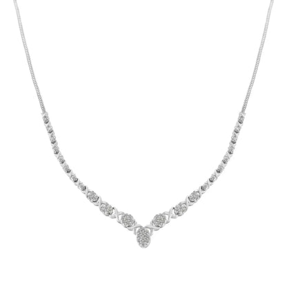 Breathtaking Sterling Silver Round Diamond Graduated Cluster Necklace