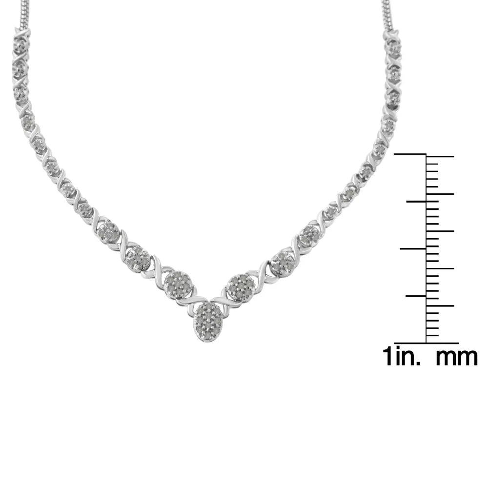 Exquisite Sterling Silver Round Diamond Graduated Necklace in 18 Inches