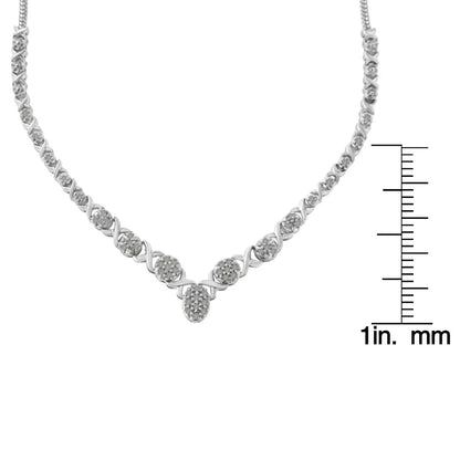 Breathtaking Sterling Silver Round Diamond Graduated Cluster Necklace