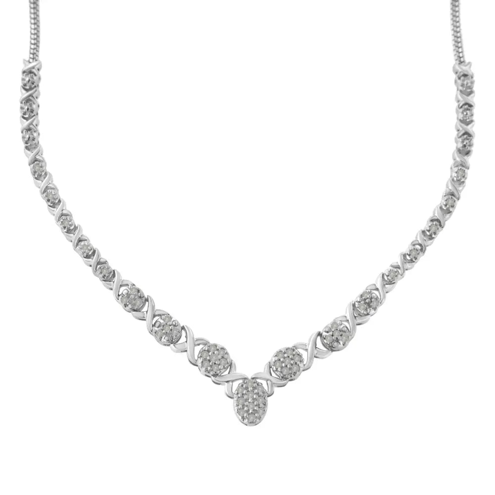 Exquisite Sterling Silver Round Diamond Graduated Necklace in 18 Inches