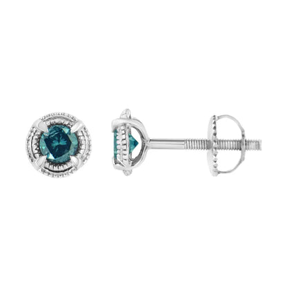 Exquisite Sterling Silver Treated Colored Diamond Modern Stud Earrings