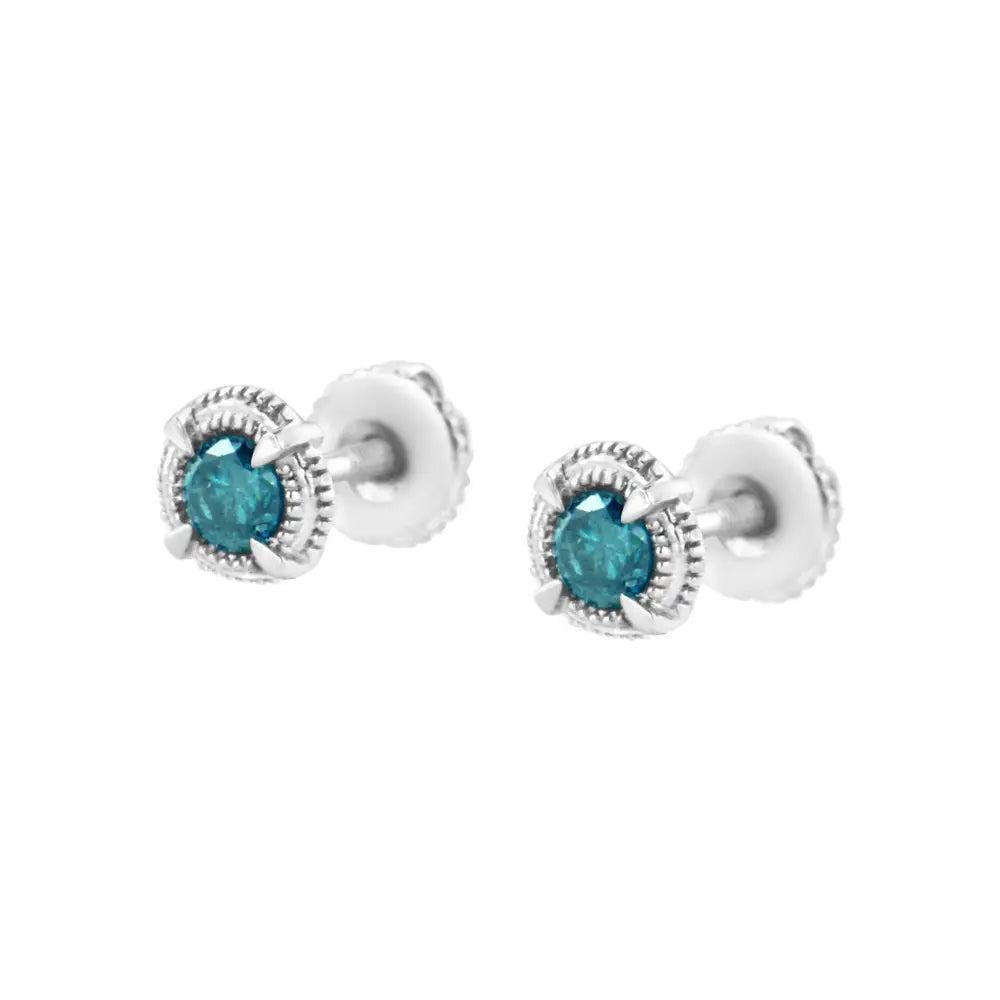 Exquisite Sterling Silver Treated Colored Diamond Modern Stud Earrings