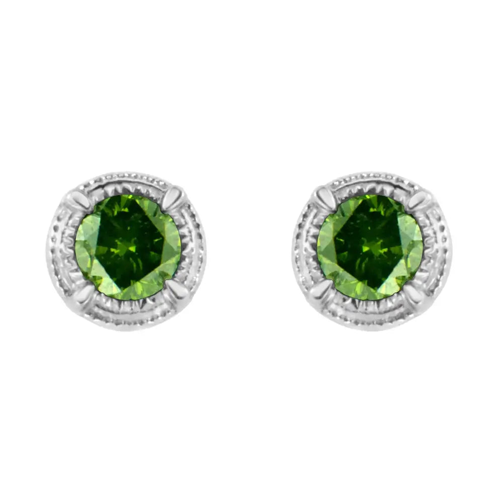 Exquisite Sterling Silver Treated Colored Diamond Modern Stud Earrings