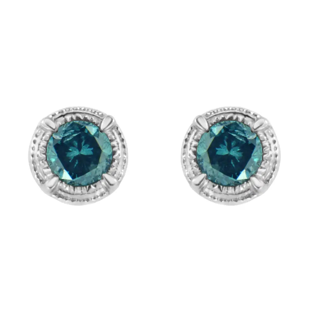 Exquisite Sterling Silver Treated Colored Diamond Modern Stud Earrings