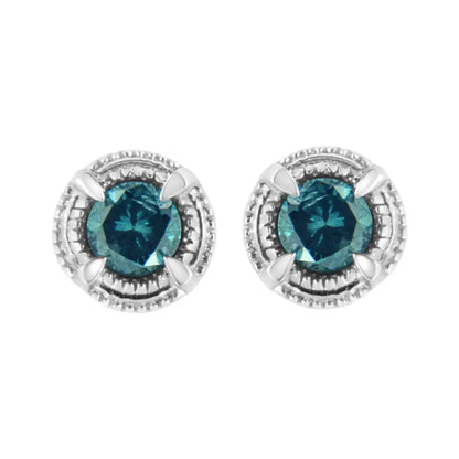 Exquisite Sterling Silver Treated Colored Diamond Modern Stud Earrings