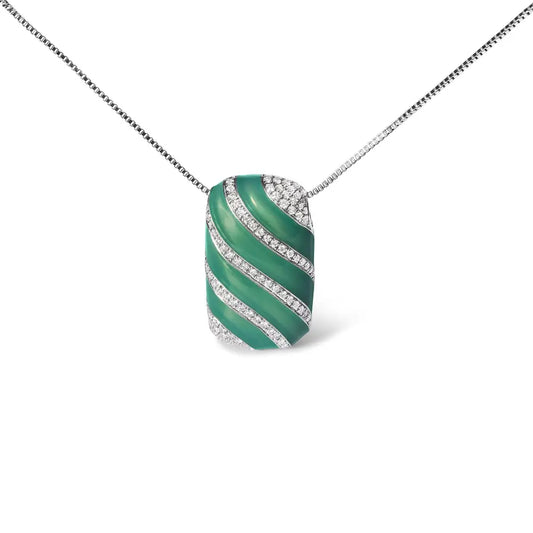 Exquisite Sterling Silver Turquoise Enamel and Cttw Diamond Block Necklace