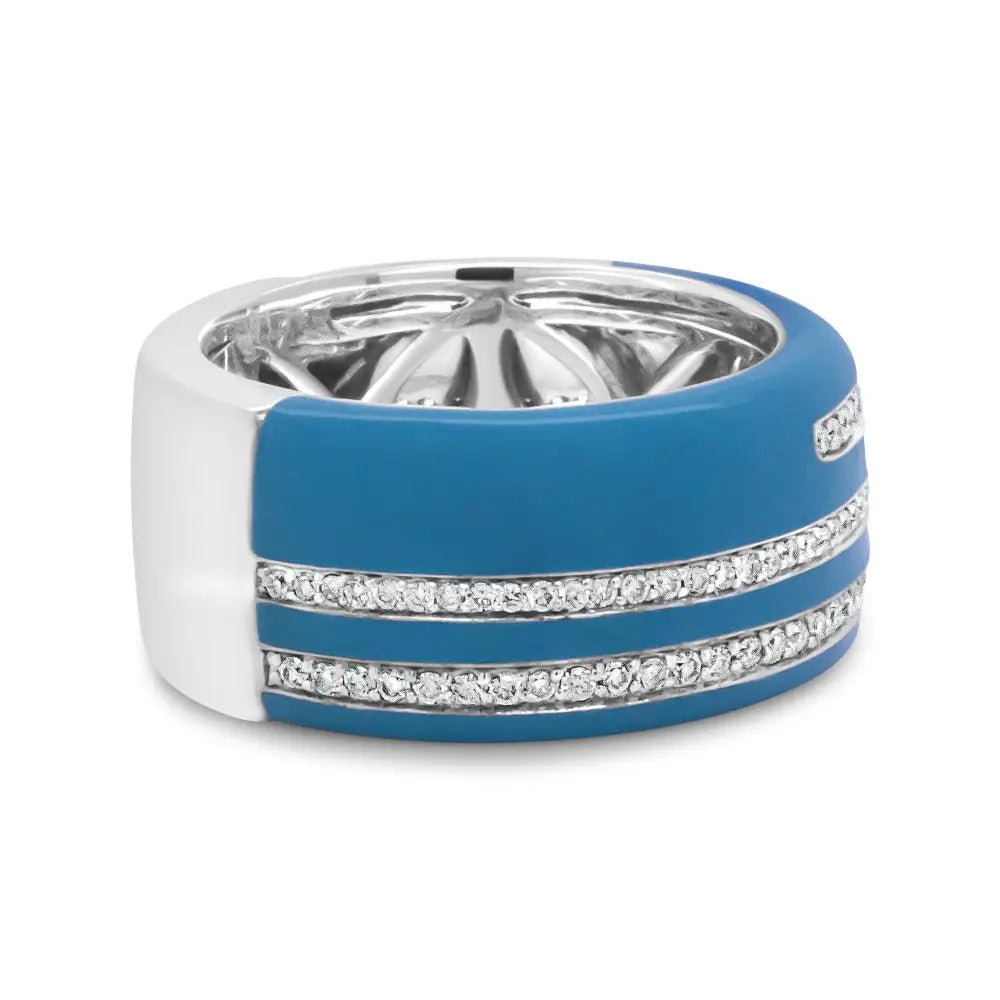 Exquisite Sterling Silver Turquoise Enamel and Diamond Statement Ring