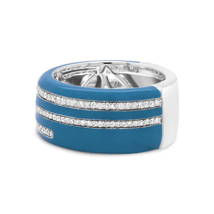 Exquisite Sterling Silver Turquoise Enamel and Diamond Statement Ring