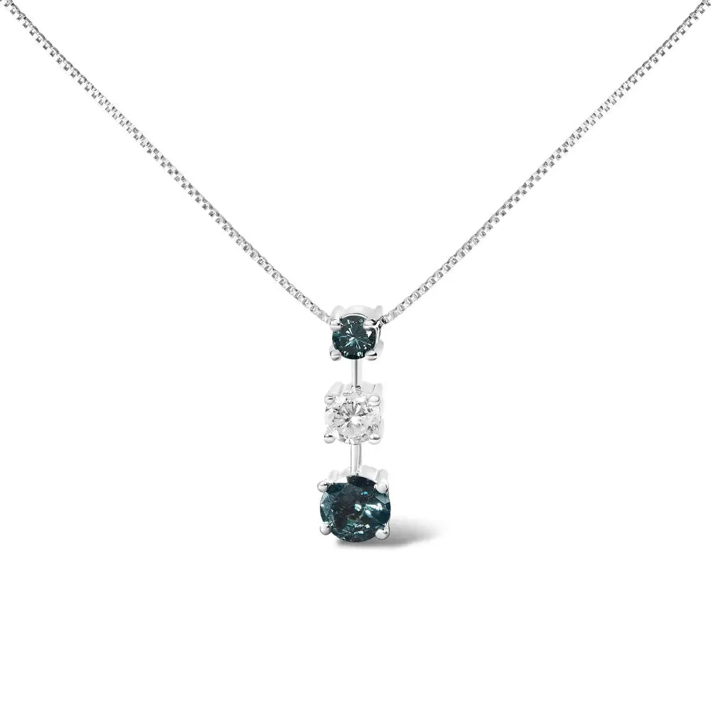 Exquisite Treated Blue and White Diamond 3-stone Pendant Necklace