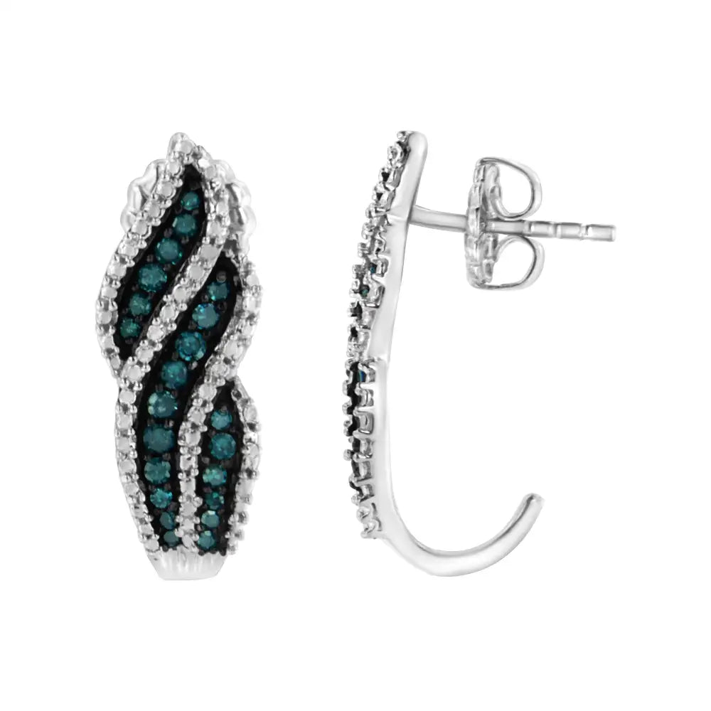 Exquisite Treated Blue Diamond Dangling Stud Earrings in Sterling Silver