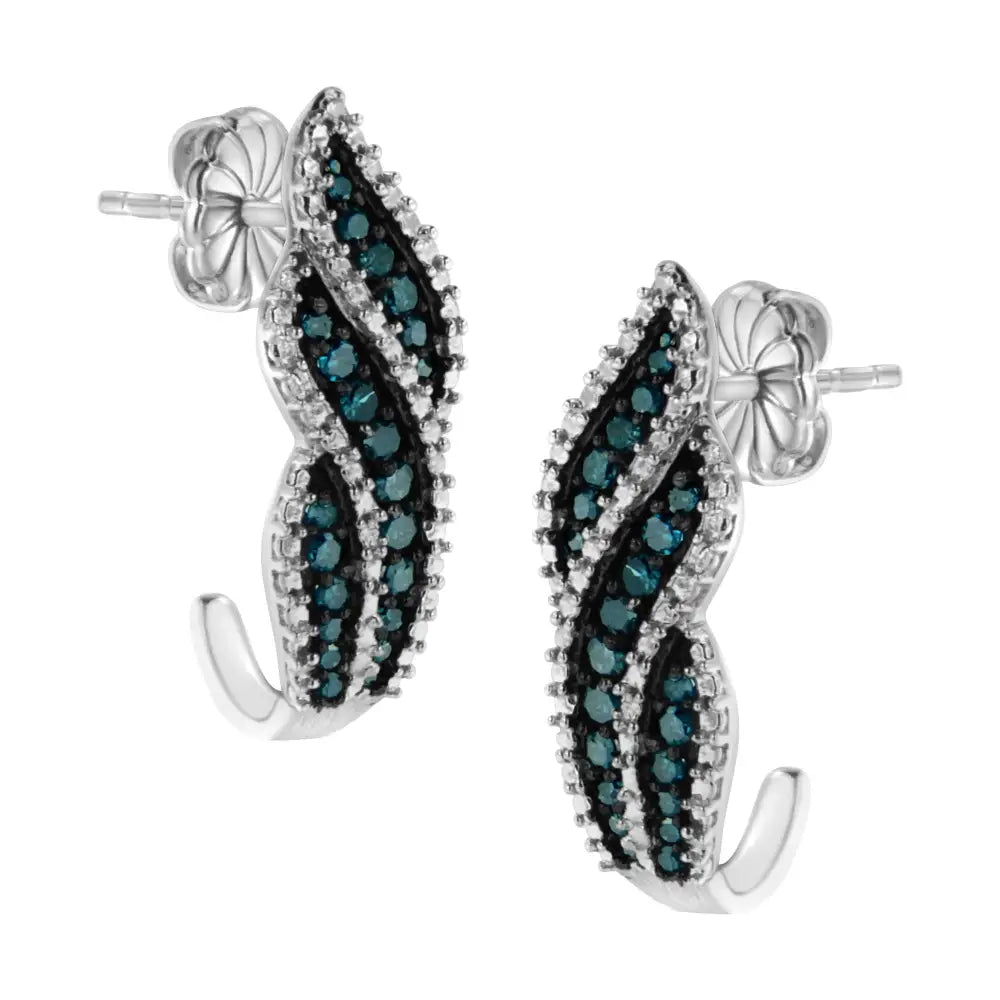 Exquisite Treated Blue Diamond Dangling Stud Earrings in Sterling Silver