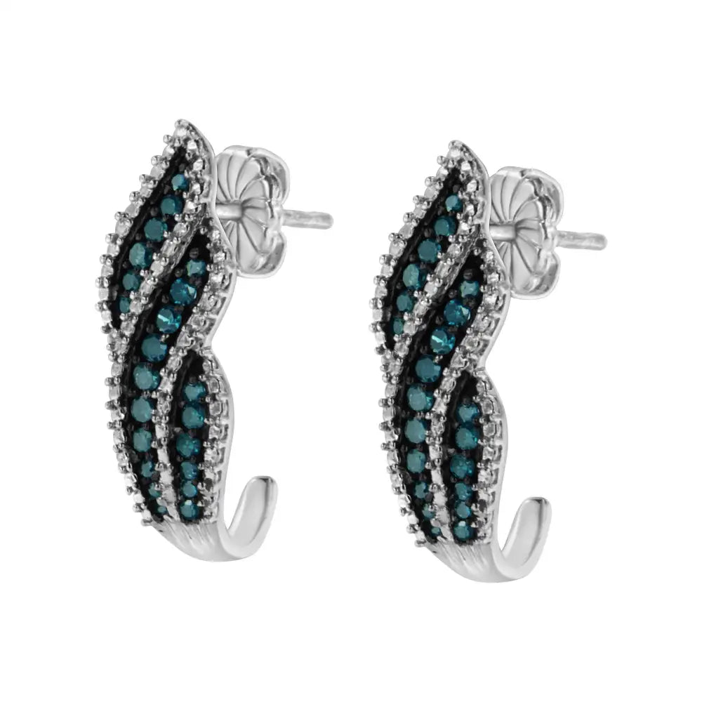 Exquisite Treated Blue Diamond Dangling Stud Earrings in Sterling Silver