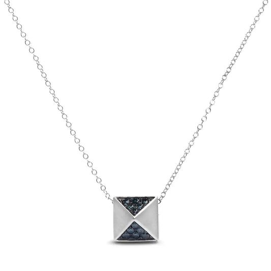 Exquisite Treated Blue Diamond Matte Finished Pyramid Pendant Necklace