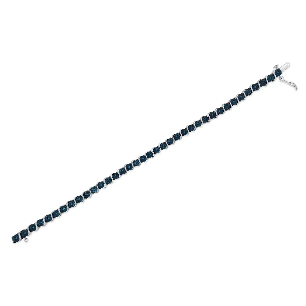 Exquisite Treated Blue Diamond Tennis Bracelet in.925 Sterling Silver